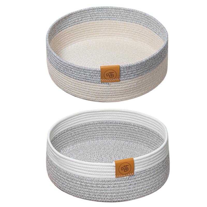 Woven Cat Basket Comfortable Pet Nest Kitten Sleeping Basket Scratching Board Mat Indoor Soft Cotton Rope Scratching Nap Bed