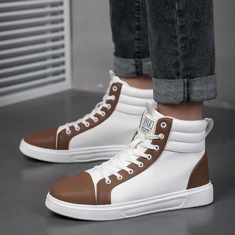 Spring Autumn Leather Skateboard Women Casual Sneaker Comfort Platform High-Top Sneakers Men Unisex Shoes Plus Size 46