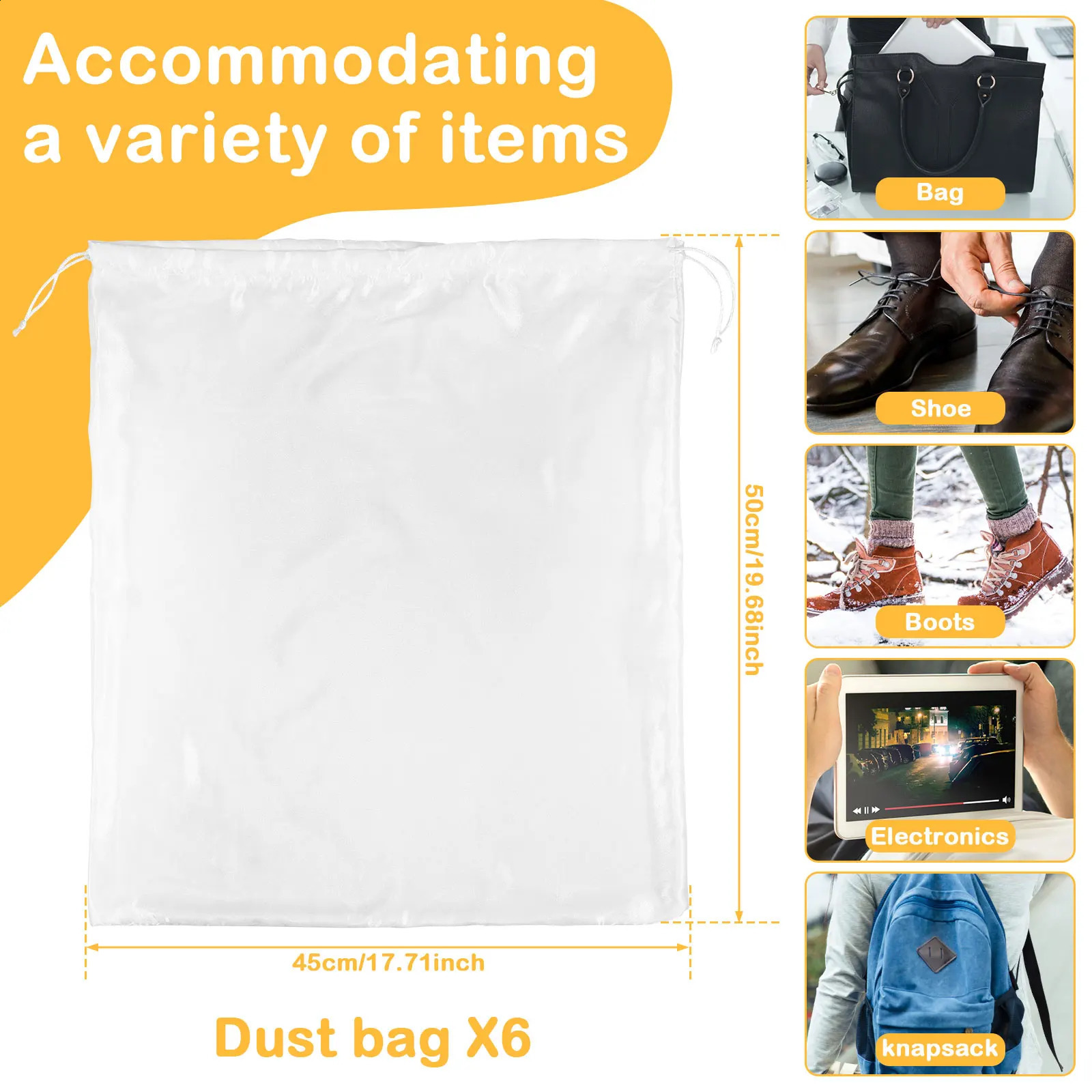 Ship from US Dustproof drawstring bag Cinch storage soft breathable cloth travel gym party 50x45 250305FBB