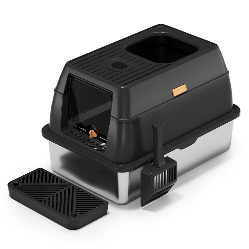 Fully enclosed stainless steel cat litter box, large anti odor, super large cat toilet, enclosed cat litter box, pet supplies