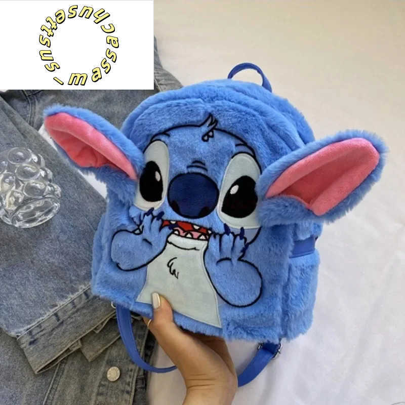 Backpacks Hot Plush Backpack Kawaii Cartoon Stitch Large Capacity Student Schoolbag Cute Anime Pink Kindergarten Bag Kid Girl Gifts Y250305P09T
