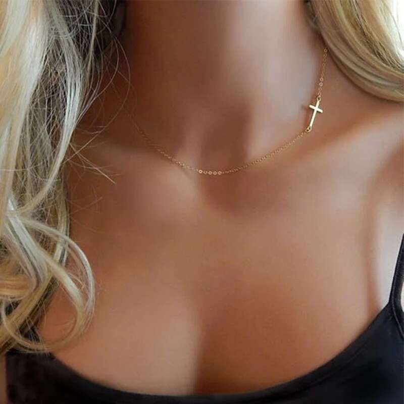 VILLWICE New Fashion Cross Pendant For Women Stainless Steel Faith Choker Necklace Gold Plated Religious Jewelry Gift
