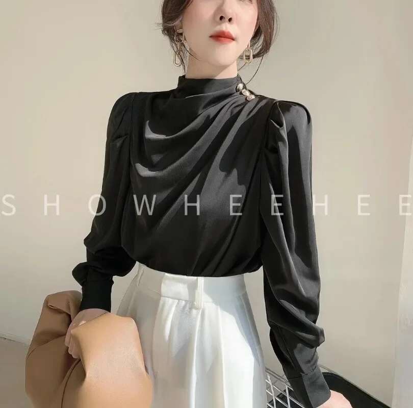 Satin Women's Shirts New Solid Casual Blouses Silk O-Neck Ladies Clothing Loose Long Sleeve Spring/Summer 2023 Fashion Tops
