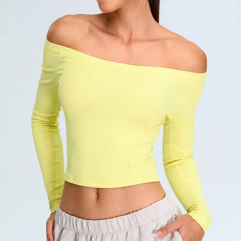 Yoga Women T-Shirts Solid Sports Top Off Shoulder Long Sleeve Workout Running Shirts Sexy Quick Dry Fiess Sport Wear Kl-My