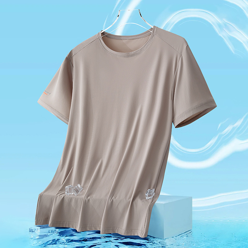 tracksuit Ice silk quick drying men's summer loose sports short top fiess running half sleeved elastic breathable T-shirt