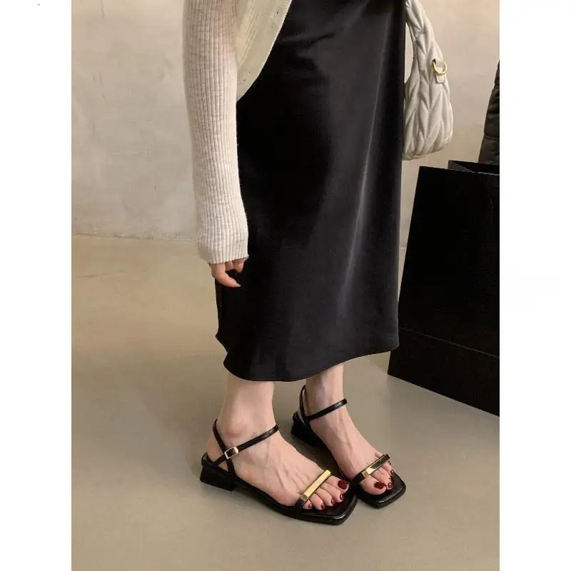 Summer Retro Sandals Ladies Open Toe Comfortable Shoes Womens Thick Bottom Beach One-strip Flat Slippers 250228