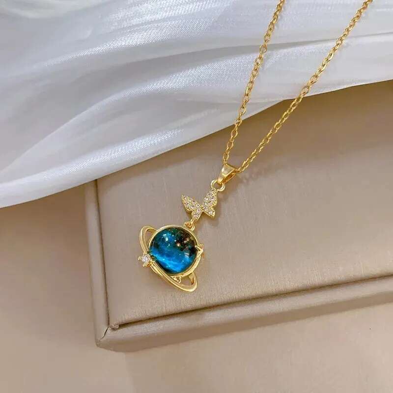 Light Titanium Steel Star Series Necklace for Women Gold Color Planet Moon Astronaut Pendant Necklaces Jewelry Gifts