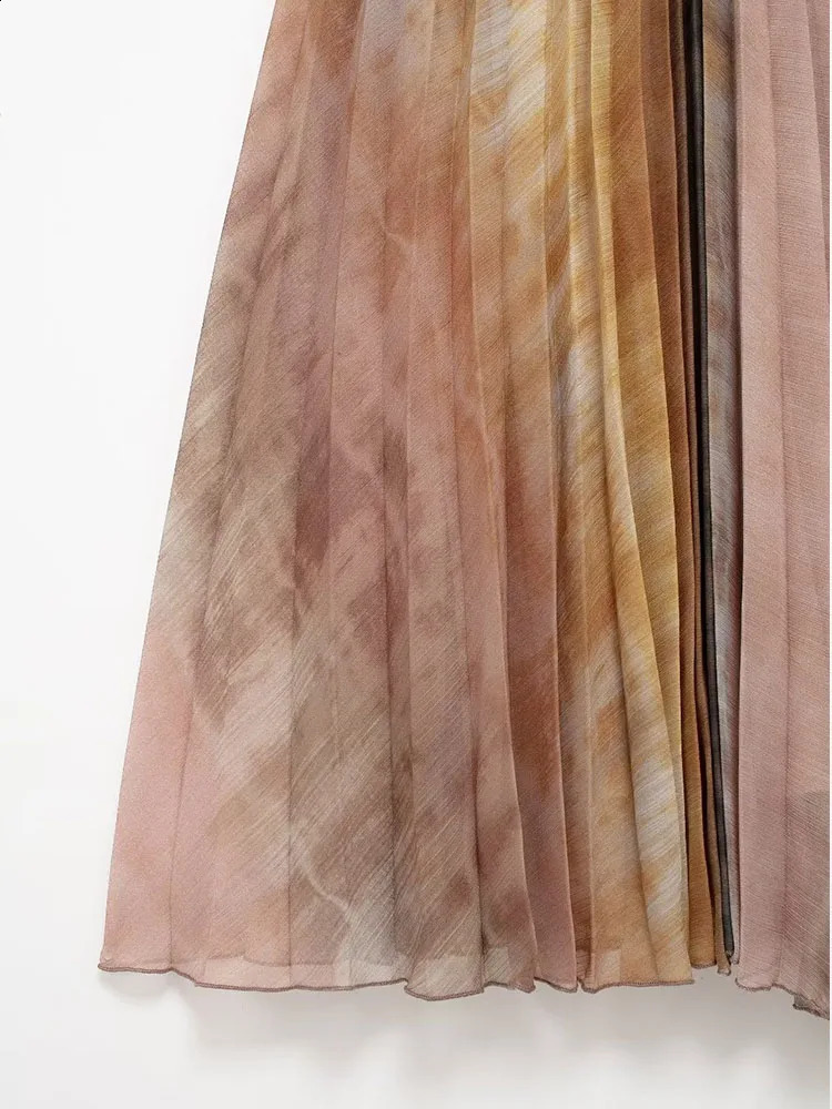 TRAF Tie Dyed Pleated Midi Dresses For Women Fashion Beading Halter Collar Dress Elegant Casual Sexy Thin Party 250305