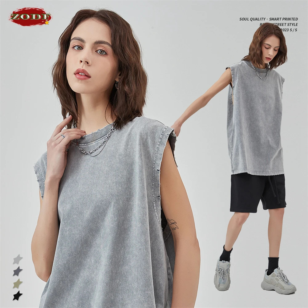 ZODF Summer Washed Batik Cotton Tank Tops For Men Unisex American Retro High Street Sleeveless Tees Vest Tops HY0480 250304
