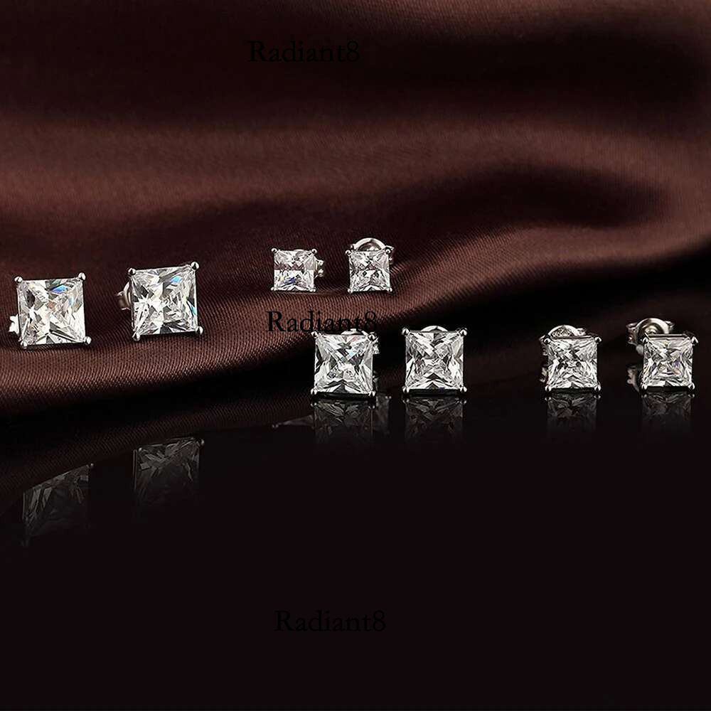 TTVOVO Sterg Crystal Stud for Women Men Square Pricess Cut Cubic Zirconia CZ Stone 4 Claws Earrings S Jewelry