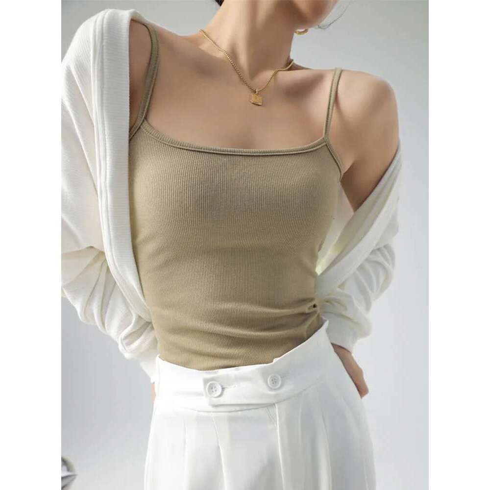 Tanks Summer Spaghetti Strap Camis Stretch Tops For Women Sleeveless Slim Fit Basic Solid Knitted Camisole KLMY