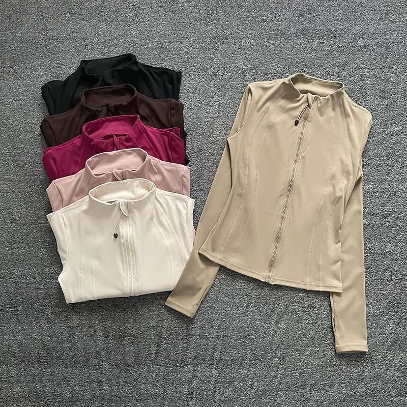 New Women 2024 Zipper Jackets Quick Dry Long Sleeve Slim Fit Yoga Tops Workout Thumb Hole Running Gym Coats Sportswear