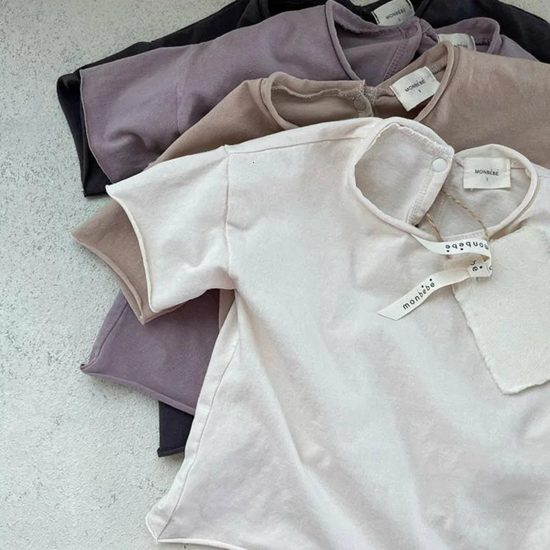 0-4 Yrs Toddler Kid Baby Boys Girls Clothes Summer Cotton T Shirt Short Sleeve Solid Color Vintage Tshirt Children Tops Infant 250304