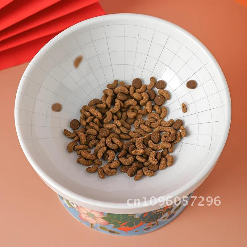 Chinese Style Cat Bowl Ceramic Pet Food Small Feeders Drinking Feeding Dogs Eating Products Supplies Cats Water Elevated