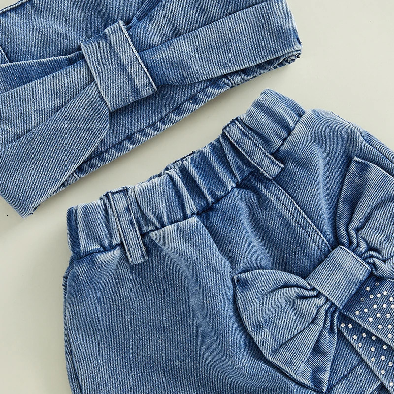 Pudcoco 6M-5T Infant Kids Baby Girls 2Pcs Denim Clothes Set Sleeveless Crops Bow Tops Shorts Culottes Fashion Summer Outfits 250304