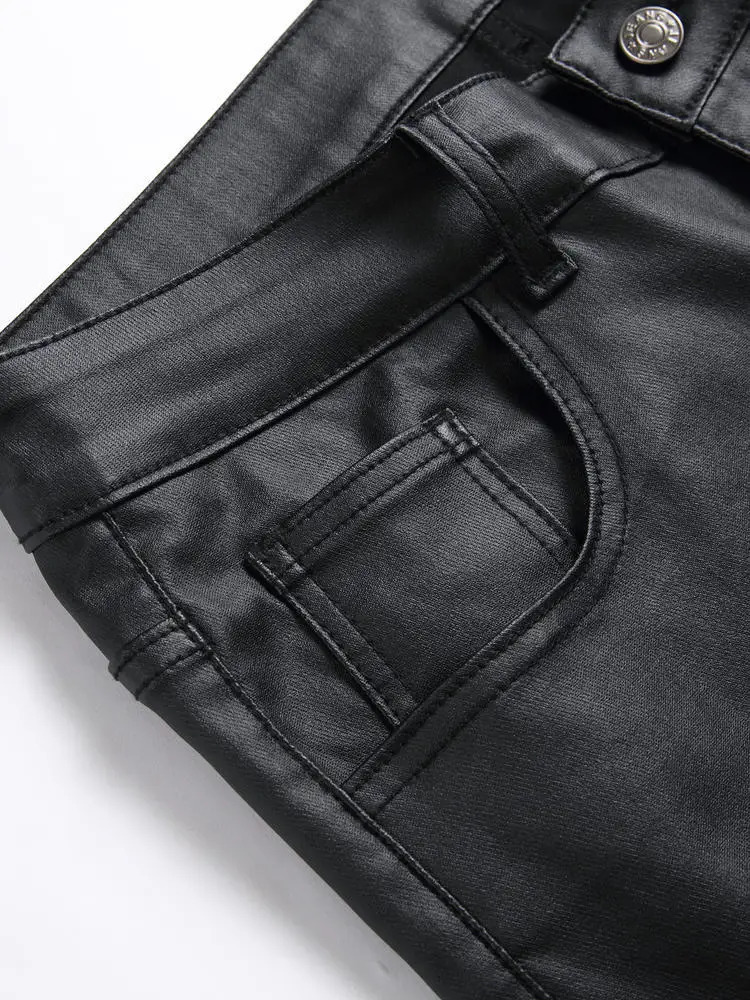 Mens street tight pants slim and suitable for trendy styles PU leather synthetic shiny mens 250304
