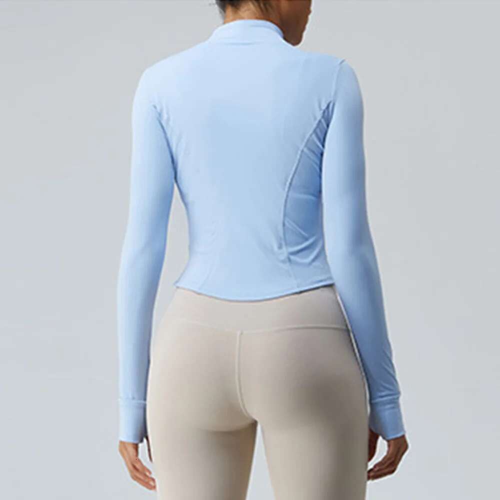 Women's Shirt Full Zipper Yoga With Thumbholes Fiess Running Jacket Stretch Fit Long Sleeve Round Neck Top Sportswear Kl-My