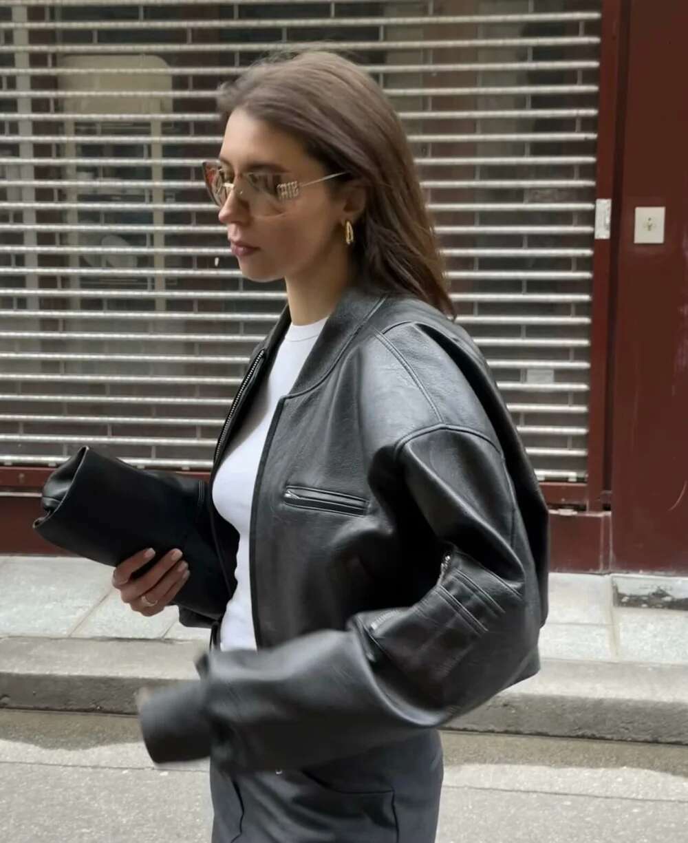 Padded Traf 2024Autumn-Winter New Fashion Spice Girl Style Short Chunky Texture Women's Jacket Motorcycle Leather