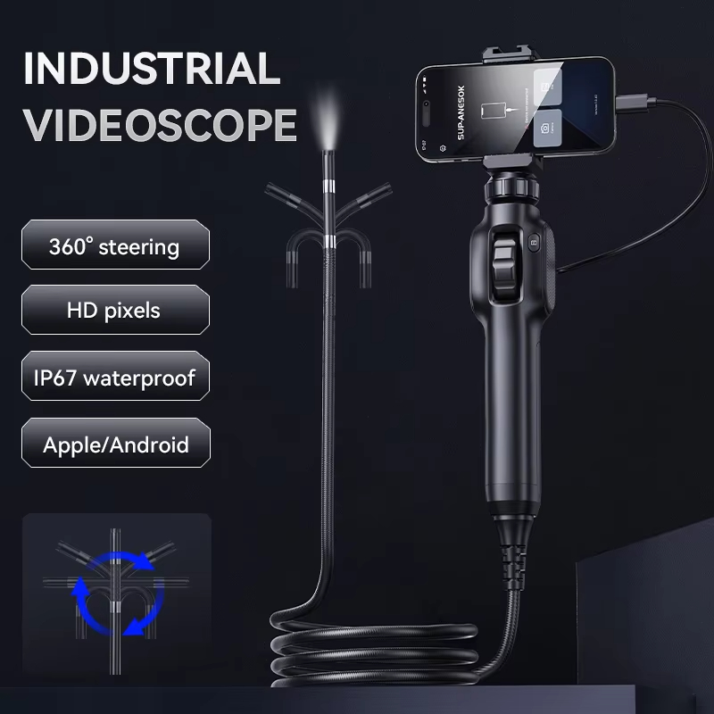 360 degrees Two Way Rotary Articulating Endoscope Camera HD 1080P for Car Inspection Industrial Endoscope 8 LED Compatible with IOS and Android