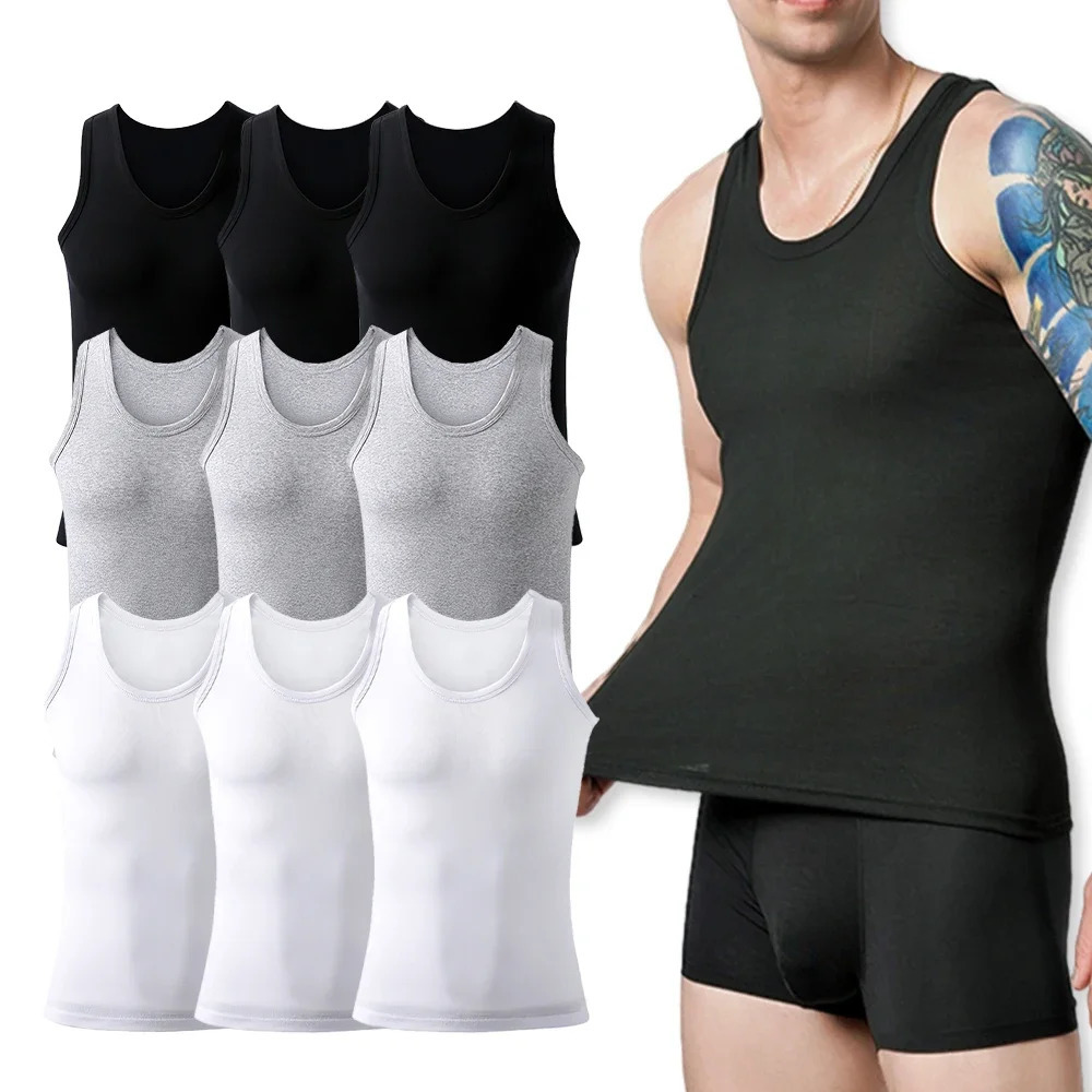 9Pcs Mens Cotton Athletic Tank Top Sleeveless Tank A-Shirt Breathable Moisture-Wicking Undershirt Summer Lightweight Underwear 250304