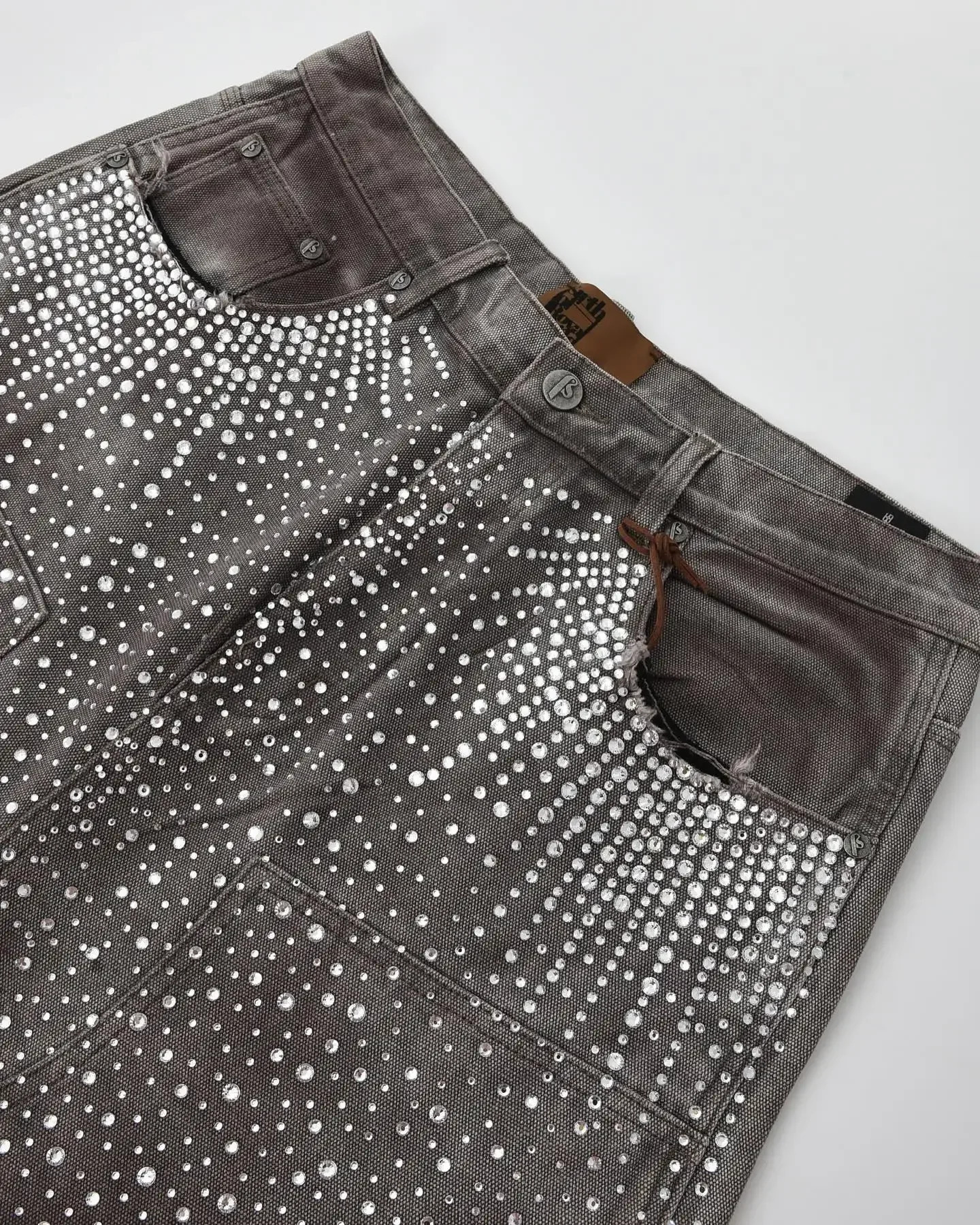 Y2k Retro Washed Brown Gothic Denim Shorts Fashion Klein Diamond All Embroidery Men Women Clothing Jorts Baggy Streetwear 250304