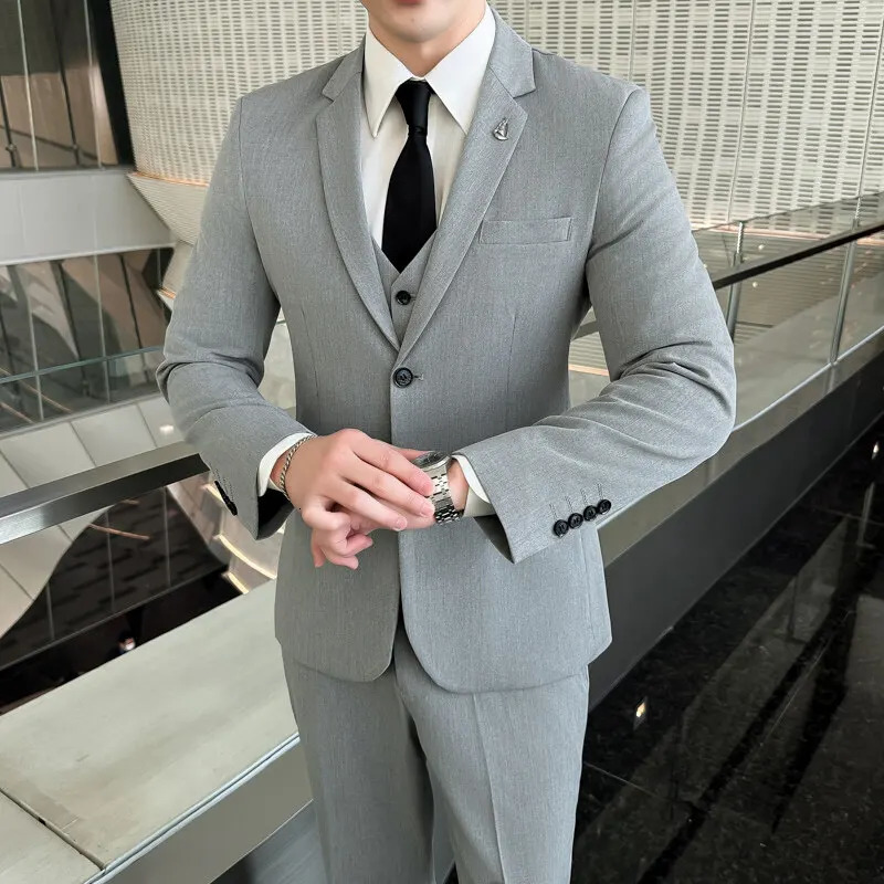 Men Suit Set blazer Vest pants Fashion Business Casual Hosts A Solid Color Slimfit Gentlemans Wedding Plus Size M7XL 250224