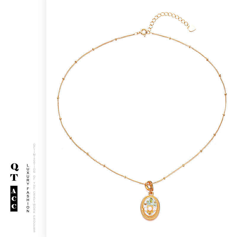 New Chinese ancient light natural pearl wer oil painting series accessories high-end design style necklace for women