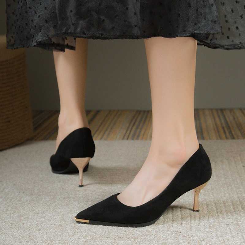NEW Wens Style Banquet Fi Light Luxury 6 8cm High H Pumps Stiletto Metal Pointed Suede Single Fi Casual cfort Y250304