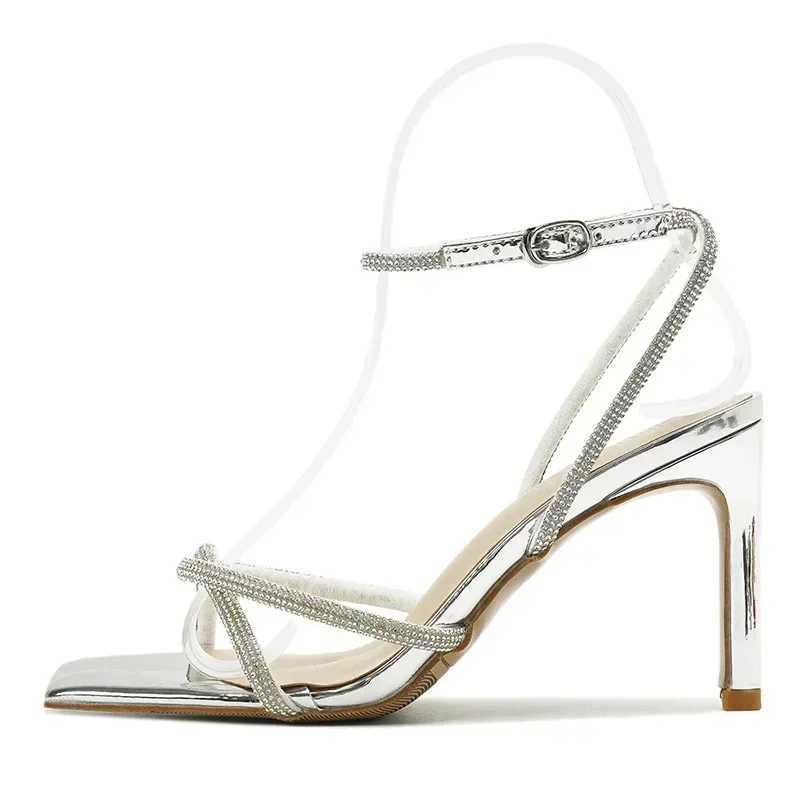 Rhine Thin Strap Sandals Women High Heels Summer Sexy Square Toe Ankle Buckle Stiletto Wedding Shoes Bride Small Size 32-42XJ2500305