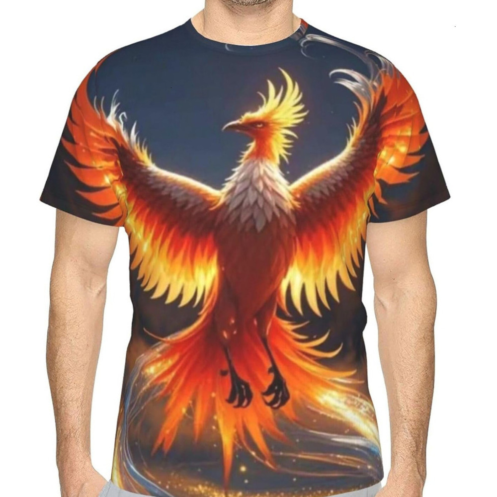 Mens T shirt Red Phoenix 3D Printed T-Shirt for Men and Women - Fantasy Phoenix Graphic Casual Trendy Crew Neck Tops Tee tee Casual tops summer clothe