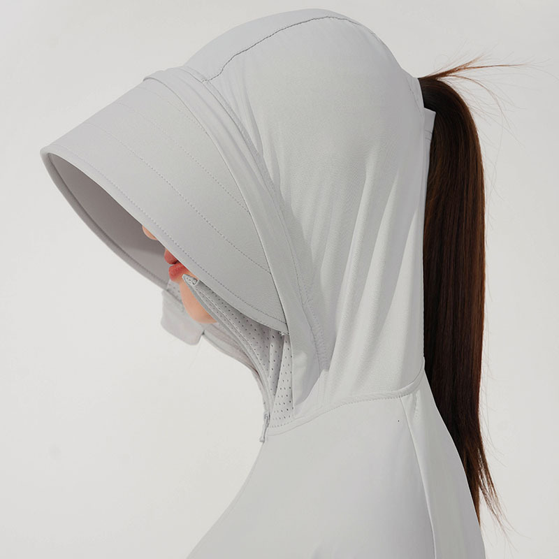Sunscreen clothing for women in summer, breathable ice silk, sunscreen clothing, sun shading and UV protection, hooded cardigan jacket, sports outdoor
