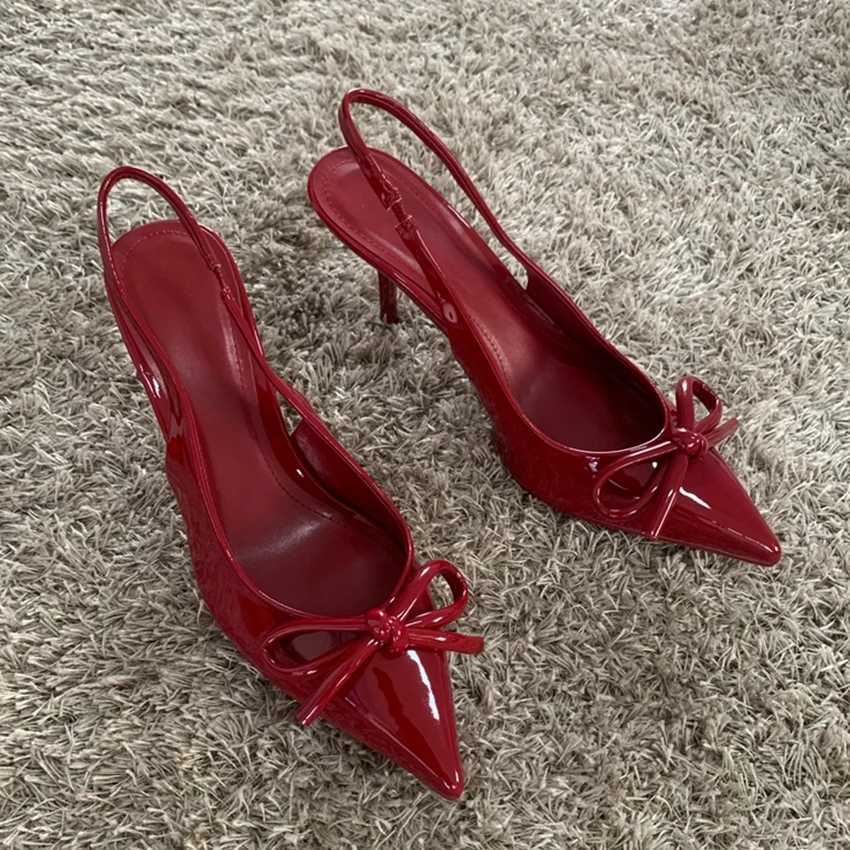 2025 New High H Wen Weddings Bridal Shoes Bow Decorated With Shallow Pointed Toe Elegant Slingbacks Ladies Pumps Y250304