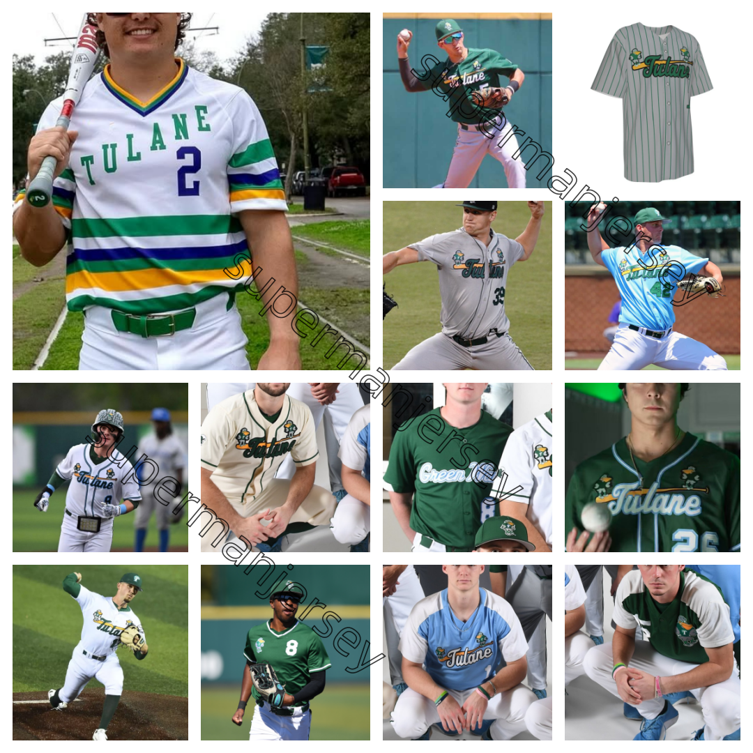 2025 Tulane Baseball Jersey - Custom Stitched Green Wave Jerseys Tanner Chun Lombardi Payne Ejike-Charles McKenna William Good Hugh Pinkney Jackson Linn Rodriguez