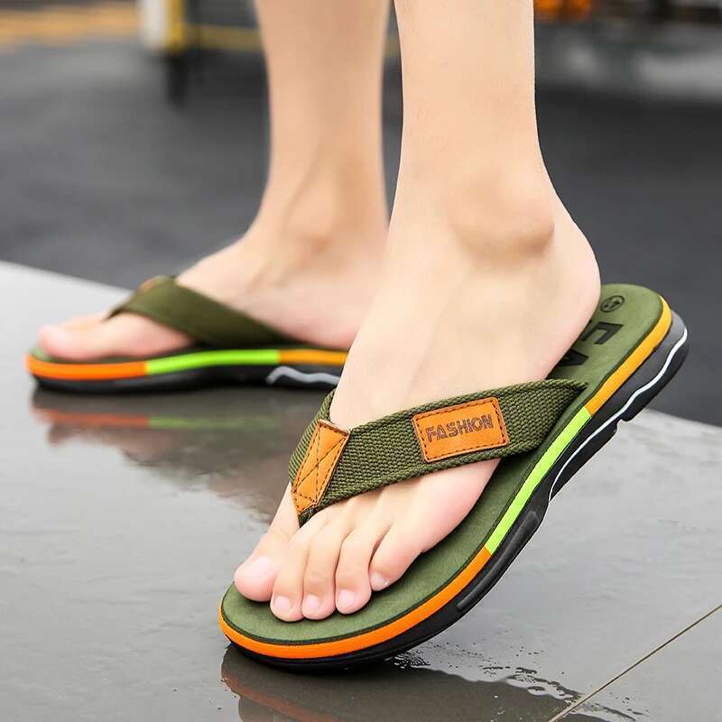 High Quality Green Summer Flip-p Non-slip Beach Slippers for Men Outdoor Flip ps Man Fashion Slides chinelo mascuo