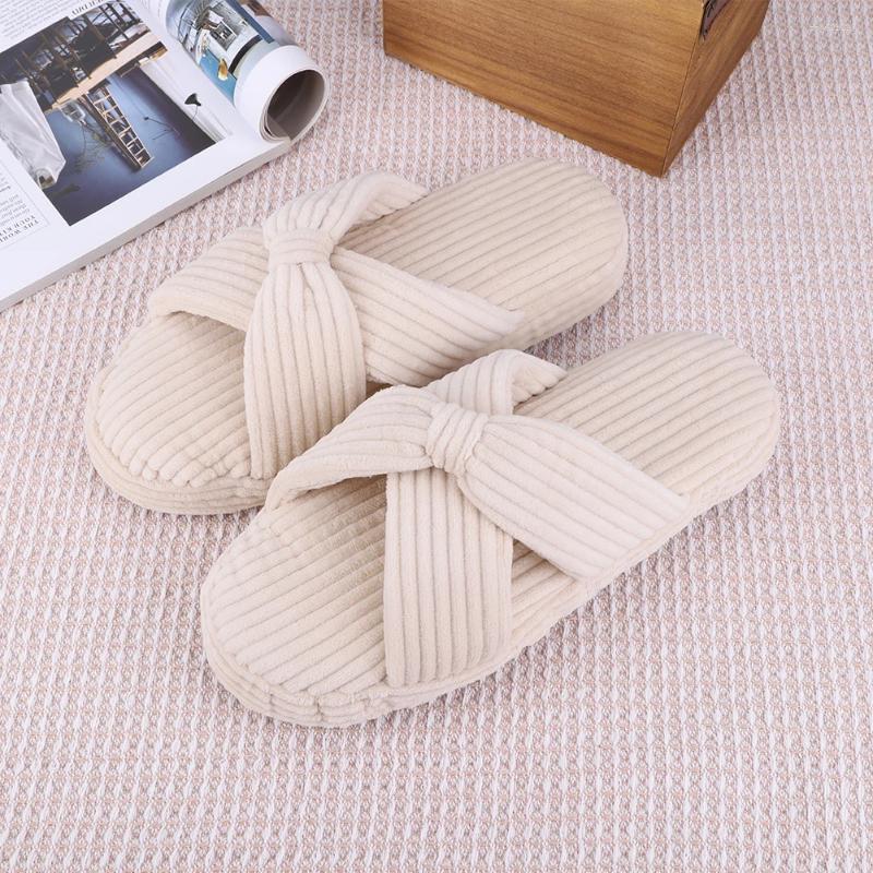 Slippers Plush House Crossband Slides Comfortable Bow Home Fuzzy Thick Sole For Indoor Outdoor Bedroom zhanyishengli