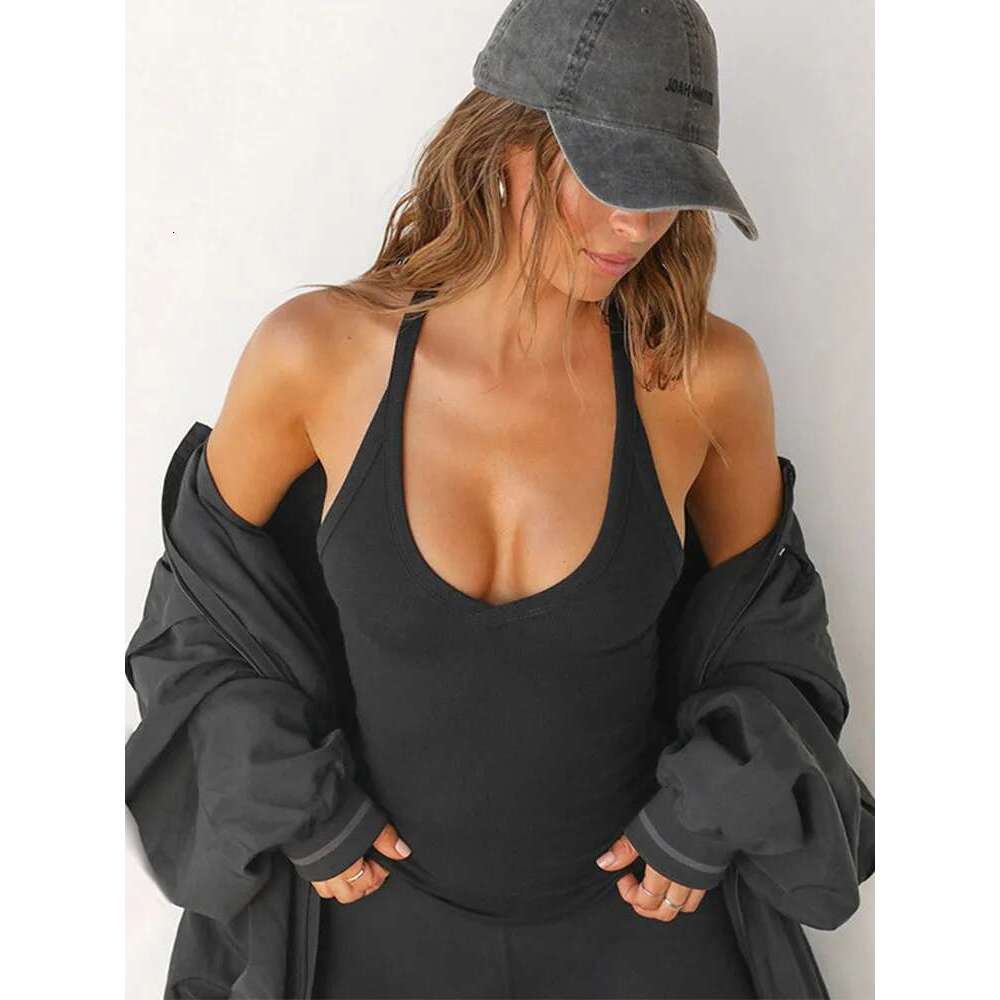 V Sleeveless Neck Ribbed Tank Spring Summer Women Clothes Casual Basic Top Black White Gray Camisloe Wholesale KLMY
