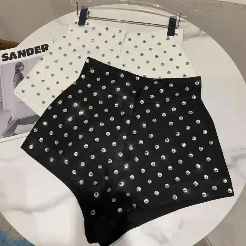 VGH Chic Autumn Spliced Diamonds Shorts for Women High Wiast Patchwork Balzer Temperament Wide Lef Trousers Female Clothing 250304