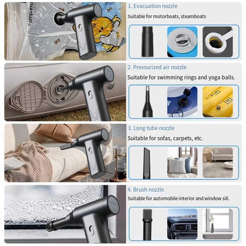 Hair Dryers 2 in 1 Air Blower Vacuum Cleaner 110000 RPM 4000mAh PC Dusters Rechargeable Cordless Air Blower for Keyboard Computer Cleaning z250305