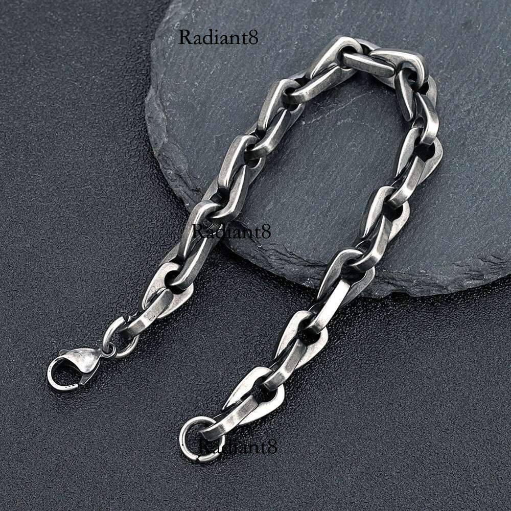 ENDN Punk Heavy Horseshoe k Bracelets for Men Vintage Oxidized Clip Chain Wristband Chunky Jewelry