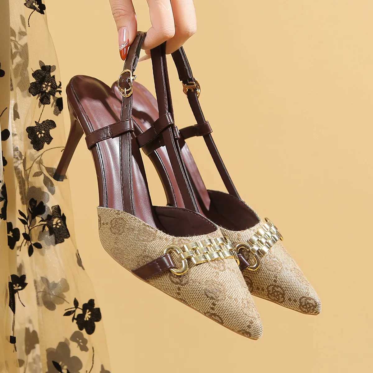 2025 Womens Pointed Toe Slingback High H Spring Luxury Sexy Party Punk Gothic High H Womens Shoes Y250304