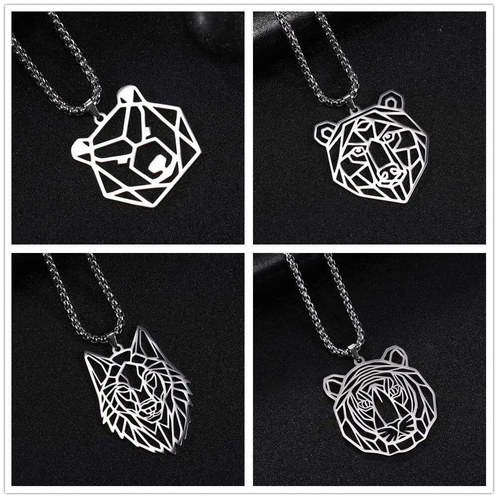 Skyrim Bear Wolf Tiger Leopard Dog Lion Animal Pendant Necklace Stainless Steel Statement Box Chain Male Men Necklaces Jewelry