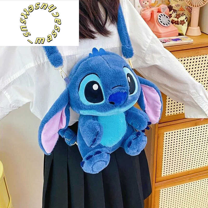 Backpacks Kawaii Stitch Bag Plush Backpack Bagpack Double Shoulder Crossbody Bag Tote Storage Pouch Plushie Anime Toy Girl Gift Kid Y250305ECIA
