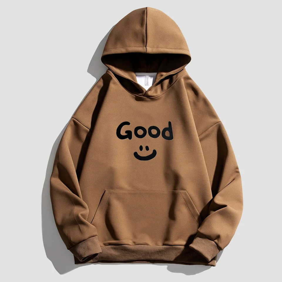 320 Of Grams Heavy Cotton Good Smiling Face Printed Vintage Hoodie Oversized Hip Hop Mens Womens Tops 250304