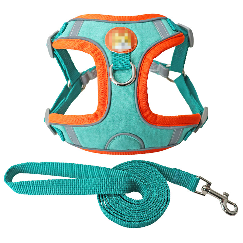 Dog Harness with Leash Set for Small Medium Dogs, No Pull No Choke Deer Skin Suede with Reflective Tape Pet Harness Vest, Adjustable and Padded Step i