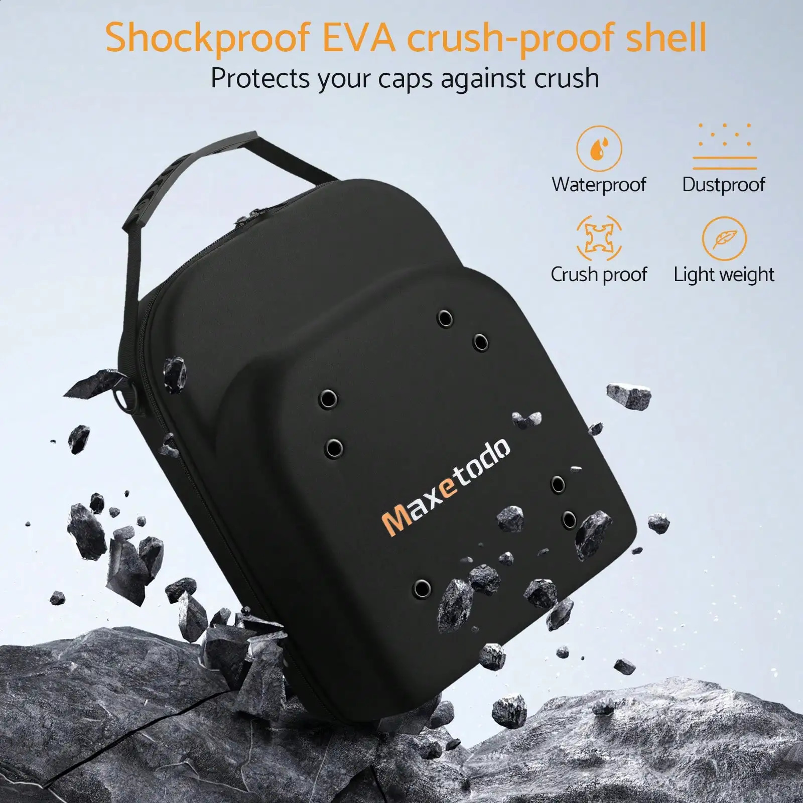Ship from US Black Hat Travel Storage Bag EVA Waterproof Dustproof Crushproof Box Hold 6 Caps with Handle Shoulder Strap for Daily 250305FBB