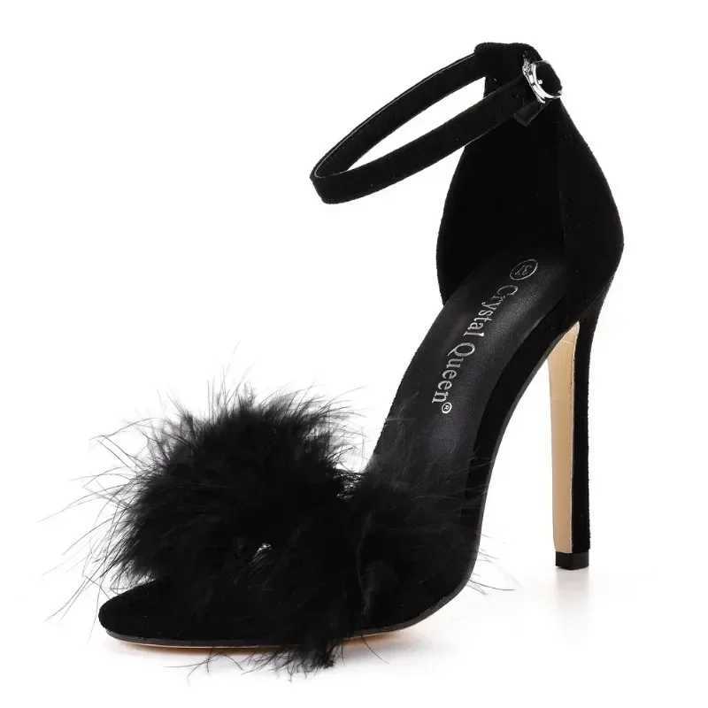 Women Shallow Mouth Womens Shoe Sexy Feather High Heel Sandals European American Large 46 FishXJ2500305