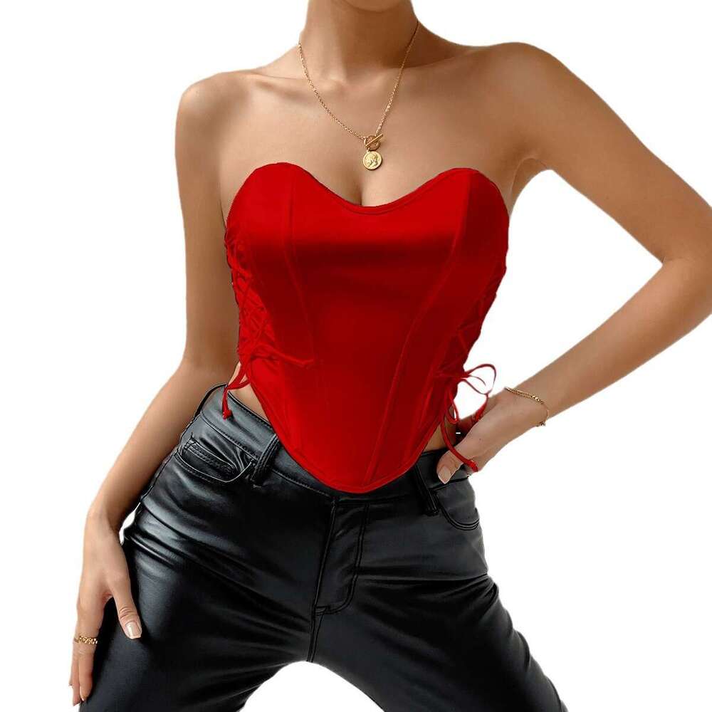 Hottie Vemina Sexy Solid Color Strapless Street Style Crop Top Backless Bandage Fishbone Waist Vest Bodysuit Shapewear Women