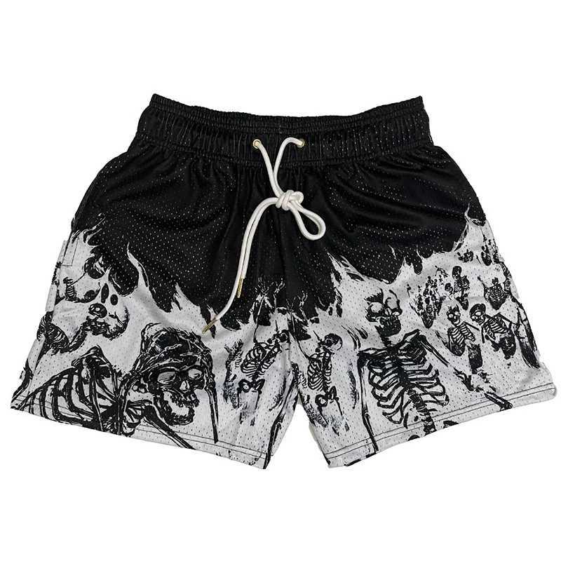 Streetwear Fashion Skull Printed Shorts Mens Summer Sports Fitness Running Breathable Shorts Casual Mens Loose ShortsXJ250304