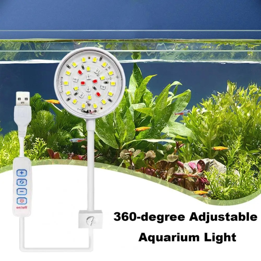 Rotatable Fish Tank Clip Lamp LED Full Spectrum Waterproof Water Grass Tank Spotlight USB Power 360-degree Aquarium Plant Light