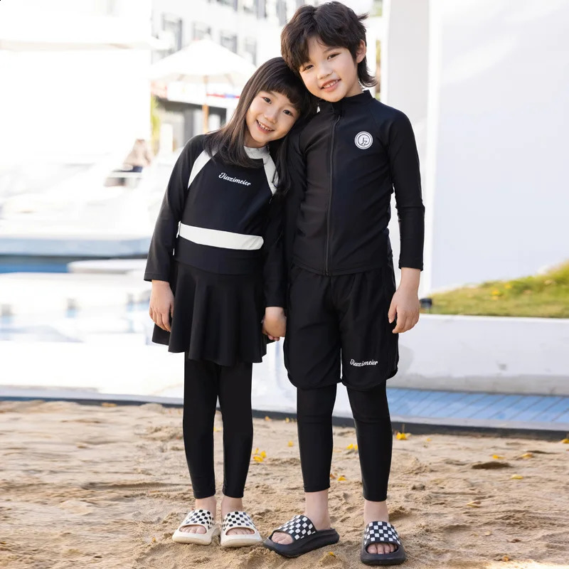 Kids Girls Boys Swimsuit Long Sleeve pants Sun Protection Swimming Beach Wear Cute and Playful Rash Guard 250304